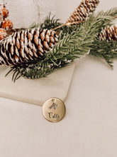 Load image into Gallery viewer, Under The Mistletoe | Circle Hand Stamped Metal Pet ID Tag
