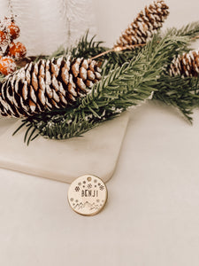 Merry Mountains | Circle Hand Stamped Metal Pet ID Tag