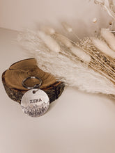 Load image into Gallery viewer, Mountain Breeze + Tall Trees | Hand Stamped Metal Pet ID Tag
